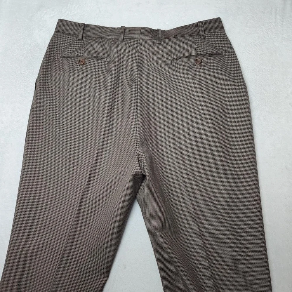 Ralph Lauren Pants Mens 36x29 Brown Tweed Polyester Viscose Pleated Dress Slacks
